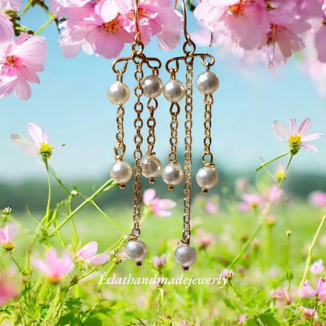 Freshwater Pearl Dangle Earrings, Gemstone Earrings, Bridal Earrings, Wedding Earrings for Her