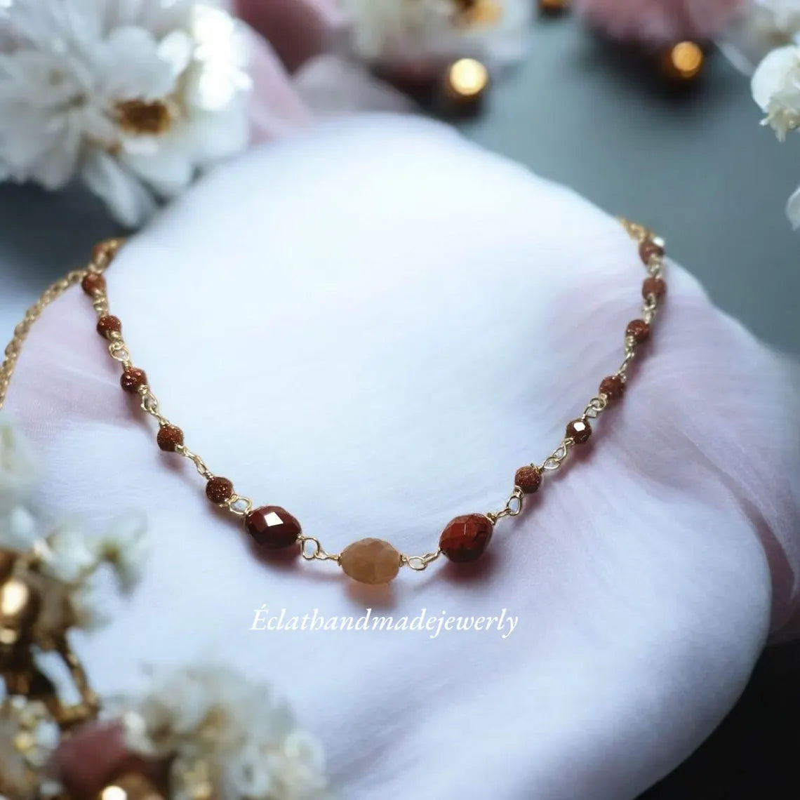 Sunstone Gemstone Necklace, Multi-Gemstone Necklace, 14k Gold Plated Necklace, Charm Necklace, Layering Necklace, Unique Gemstone Jewelry