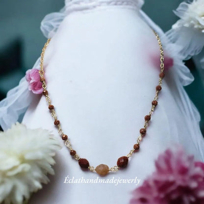 Sunstone Gemstone Necklace, Multi-Gemstone Necklace, 14k Gold Plated Necklace, Charm Necklace, Layering Necklace, Unique Gemstone Jewelry