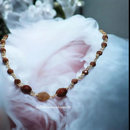 Sunstone Gemstone Necklace, Multi-Gemstone Necklace, 14k Gold Plated Necklace, Charm Necklace, Layering Necklace, Unique Gemstone Jewelry