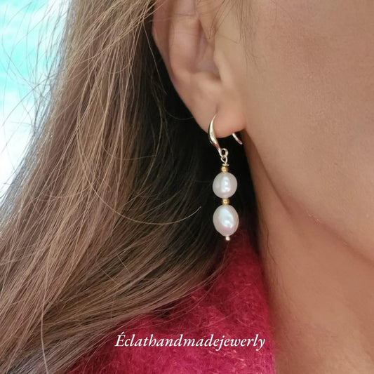 Freshwater Pearl Earrings, Pearl Dangle Earrings, Real Pearl Earrings, 14k Gold Plated Earrings, Bridal Earrings, Wedding Earrings for Her