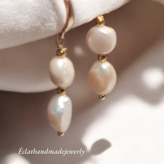 Freshwater Pearl Earrings, Pearl Dangle Earrings, Real Pearl Earrings, 14k Gold Plated Earrings, Bridal Earrings, Wedding Earrings for Her