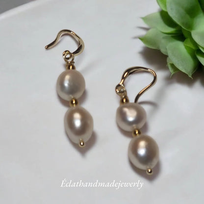 Freshwater Pearl Earrings, Pearl Dangle Earrings, Real Pearl Earrings, 14k Gold Plated Earrings, Bridal Earrings, Wedding Earrings for Her