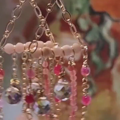 Rose Quartz and Pink Chandelier Earrings, Gemstone Earrings, Natural Beaded Earrings, Bridal Earrings for Her, Wedding Earrings for Women