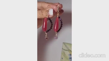 Smoky Rose Quartz Jade Burgundy Earrings, Amethyst Purple Earrings, Gemstone Earrings, Bridal Earrings, Anniversary Earrings for Her