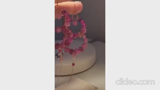 Pink Tourmaline Earrings, Tourmaline Stone Earrings, 18k Gold Plated Hoop Earrings, Gemstone Earrings, October Birthstone Earrings for Her