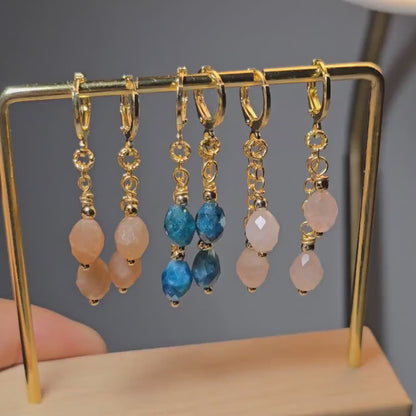 Rose Quartz Earrings, Gemstone Earrings, 14k Gold Sunstone Earrings, Bridal Earrings, Wedding Earrings for Her, Blue Appetite Earrings