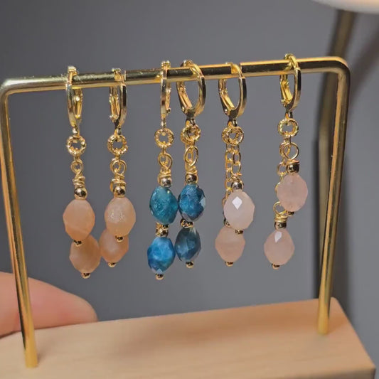 Rose Quartz Earrings, Gemstone Earrings, 14k Gold Sunstone Earrings, Bridal Earrings, Wedding Earrings for Her, Blue Appetite Earrings