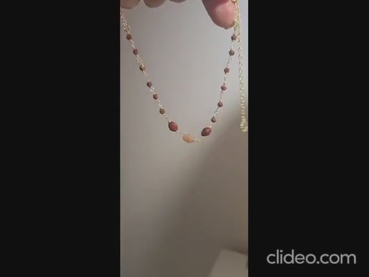 Sunstone Gemstone Necklace, Multi-Gemstone Necklace, 14k Gold Plated Necklace, Charm Necklace, Layering Necklace, Unique Gemstone Jewelry