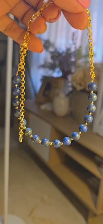 Lapis Lazuli Gold-Plated Healing Stone Necklace, 14k Gold Plated Necklace, Layering Necklace, Natural Gemstone Jewelry