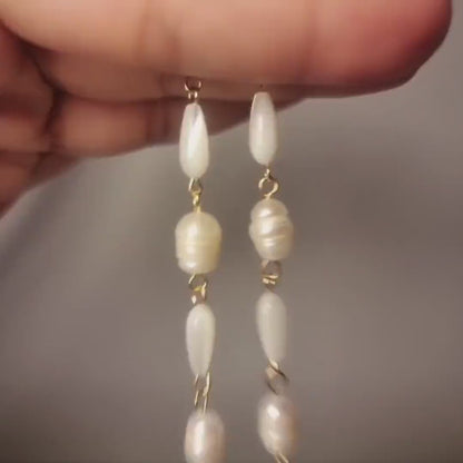 Freshwater Pearl Dangle Earrings, White Mother of Pearl Earrings, Gemstone Earrings, Bridal Earrings, Wedding Earrings, Bridesmaid Gifts