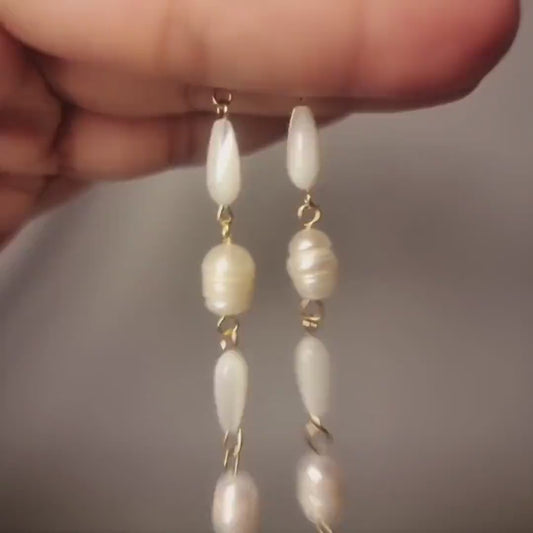 Freshwater Pearl Dangle Earrings, White Mother of Pearl Earrings, Gemstone Earrings, Bridal Earrings, Wedding Earrings, Bridesmaid Gifts