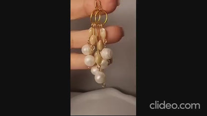 Freshwater Pearl Dangle Earrings, White Mother of Pearl Waterfall Earrings, Gemstone Earrings, Bridal Earrings, Wedding Earrings for Her