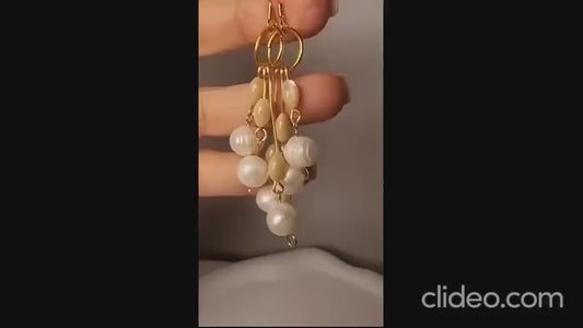 Freshwater Pearl Dangle Earrings, White Mother of Pearl Waterfall Earrings, Gemstone Earrings, Bridal Earrings, Wedding Earrings for Her