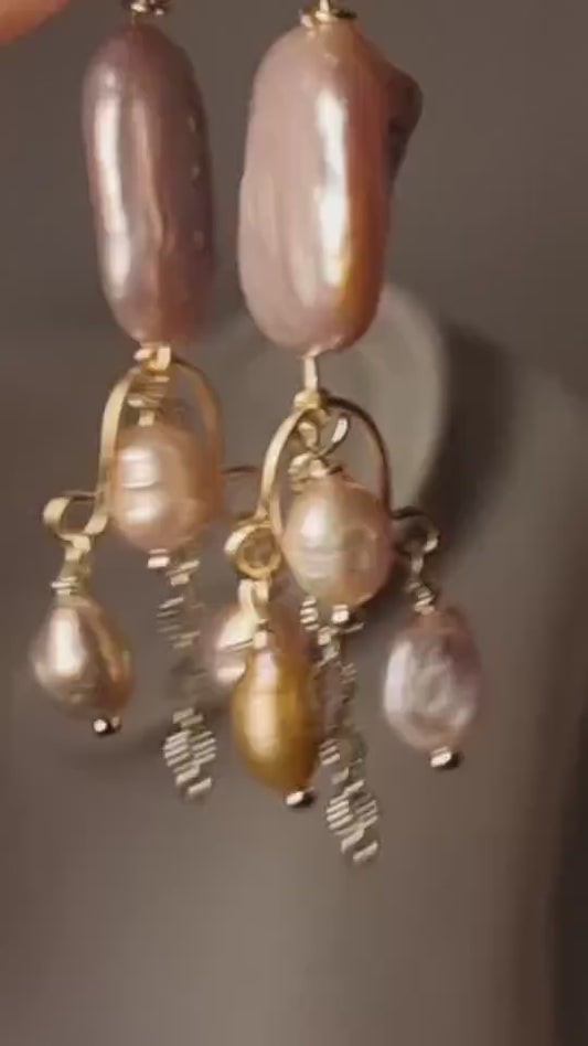 Freshwater Pearl Earrings, Baroque Pearl Earrings, Chandelier Earrings, Gemstone Earrings, Bridal Earrings, Anniversary Earrings for Her