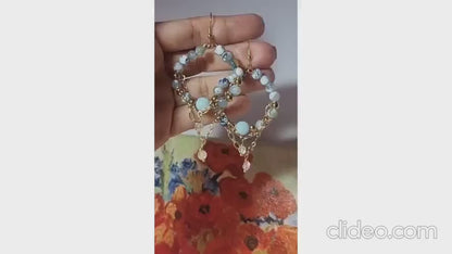 Blue Fire Dragon Vein Agate Earrings, 14k Gold Earrings, Onyx Beads Earrings, Bridal Earrings, Blue Hoop Earrings for Women, Agate Jewelry