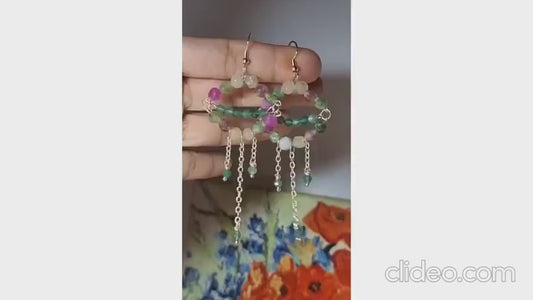 Tourmaline Dangle Earrings, Earthy Green Aventurine Earrings, Gemstone Earrings, Triangle Hoop Earrings, Bridal Earrings, Wedding Gifts