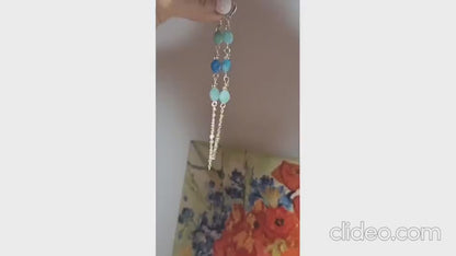 Blue Amazonite Earrings, 14k Gold Plated Earrings, Gemstone Earrings, Long Dangle Earrings, Multi Stone Earrings, Birthday Gifts for Women