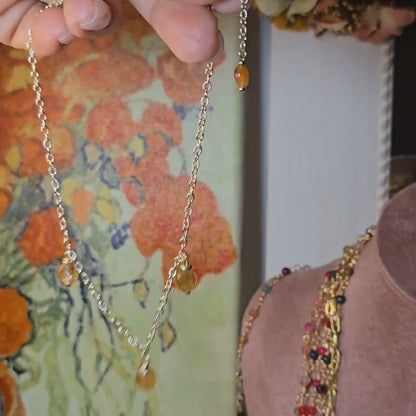 Citrine Necklace, Multi-Gemstone Necklace, 14k Gold Plated Necklace, Charm Necklace, Layering Necklace, November Birthstone Necklace