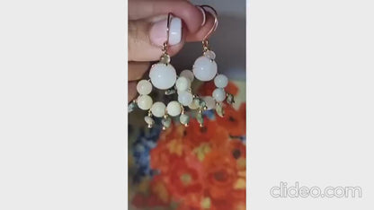 White Jade Earrings, Green Gemstone Earrings, Boho Earrings, Multi Stone Dangle Earrings, Bridal Earrings, Natural Drop Earrings for Women