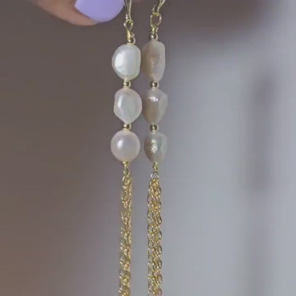 Freshwater Pearl Earrings, Pearl Dangle Earrings, Real Pearl Earrings, 14k Gold Plated Earrings, Bridal Earrings, Wedding Earrings for Her