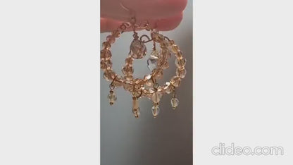 Crystal Hoop Earrings, Champagne Natural Stone Earrings, Dangle Earrings, Bridal Earrings, Bridal Champagne Earrings, Bridesmaids Earrings