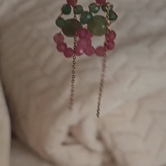 Tourmaline Dangle Earrings, Earthy Green Aventurine Earrings, Pink Rose Quartz Gemstone Earrings, Bridal Earrings, Wedding Gifts