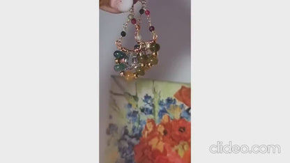 Tourmaline Dangle Earrings, 14k Gold Plated Hoop Earrings, Triangle Earrings, Multi Stone Earrings, Bridal Earrings, Birthday Gifts for Her