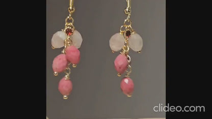 Pink Rose Quartz Earrings, Gemstone Earrings, Boho Shiny Earrings, 14k Gold, Bridal Earrings