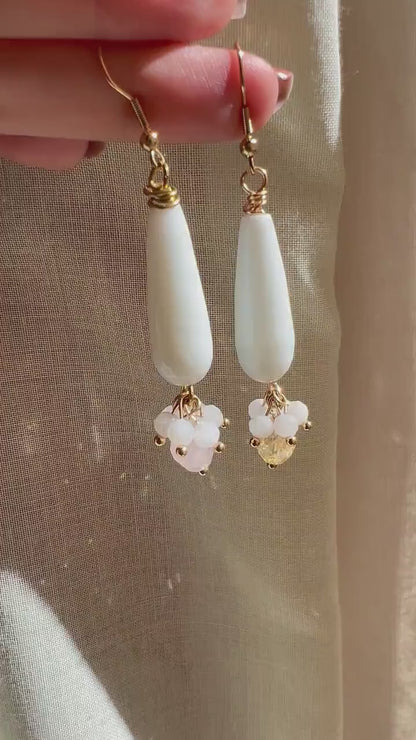 White Jade Earrings, Teardrop Earrings, Rose Quartz Earrings, Citrine, and Moonstone Earrings, Bridal Earrings, Wedding Earrings for Women