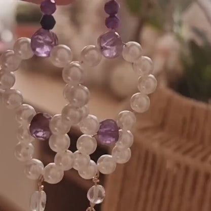 Pearl Earrings, Pearl Hoop Earrings, Pearl Drop Earrings, Dangle Amethyst Earrings, Bridal Earrings, Wedding Earrings, Bridesmaid Gifts