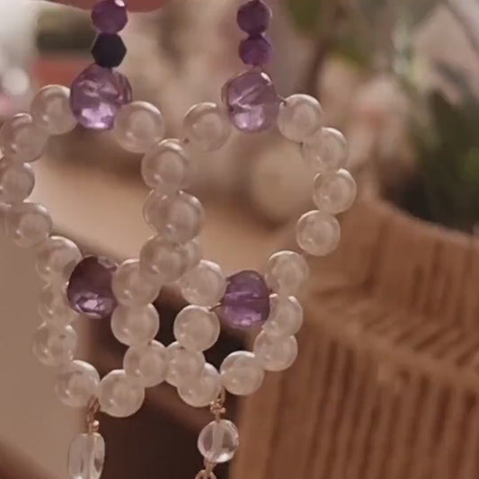 Pearl Earrings, Pearl Hoop Earrings, Pearl Drop Earrings, Dangle Amethyst Earrings, Bridal Earrings, Wedding Earrings, Bridesmaid Gifts