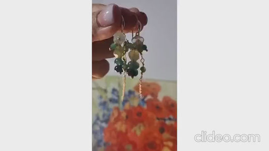 Green Aventurine Earrings, Tourmaline Dangle Earrings, Gemstone Earrings, Multi Stone Earrings, Bridal Earrings, 14k Gold Earrings for Women