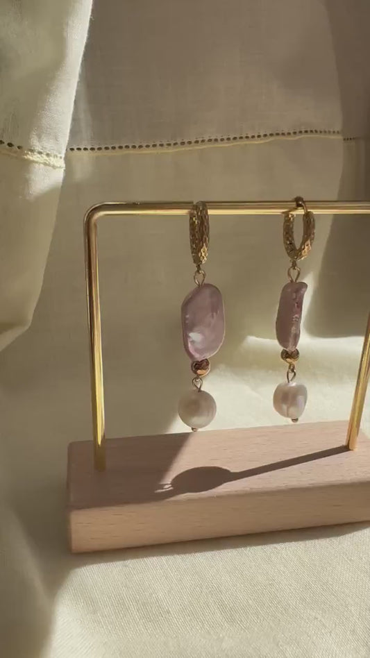 Pearl Drop Earrings, White Mother of Pearl Earrings, Light Pink Baroque Pearl Earrings, Gemstone Earrings, Bridal Earrings, Wedding Earrings