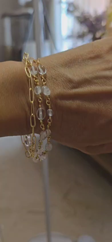 Three-Layer Bracelet, Clear Stone Bracelet, 14k Gold-Plated Bracelet