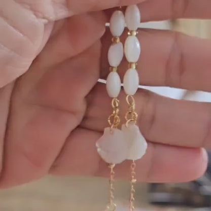 White Mother of Pearl Dangle Earrings, Pearl Drop Earrings, Shell Earrings, Bridal Earrings, Gemstone Earrings, June Birthstone Gifts