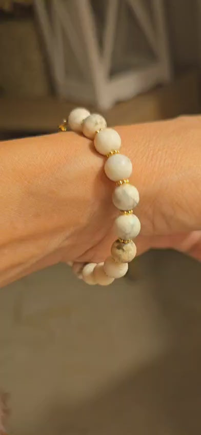 Magnesite Healing Stone Bracelet, 14k Gold-Plated Bracelet, Daisy Spacer Bracelet