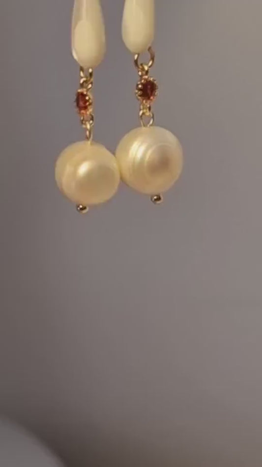 Elegant White Mother of Pearl and Freshwater Pearls Earrings, Rhinestone Earrings, Gemstone Earrings, Bridal Earrings, Anniversary Earrings