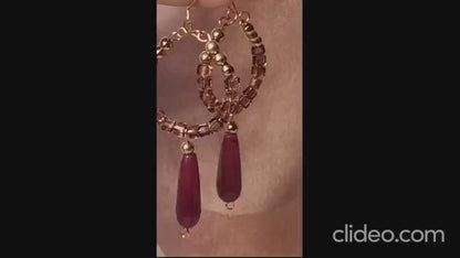 Smoky Quartz Burgundy Earrings, Crystal Glass Beaded Earrings, Statement Earrings, Gemstone Earrings, Bridal Earrings, Earrings for Women