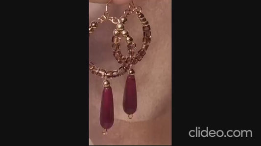 Smoky Quartz Burgundy Earrings, Crystal Glass Beaded Earrings, Statement Earrings, Gemstone Earrings, Bridal Earrings, Earrings for Women