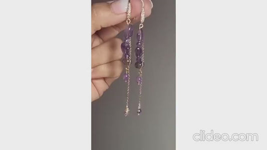 Amethyst Earrings, Amethyst Gemstone Earrings, Purple Earrings, Long Dangle Earrings, Bridal Earrings for Her, Wedding Earrings for Women